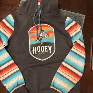 Hooey Wonen’s Charcoal Hoodie with Striped Sleeves